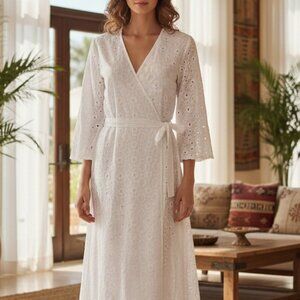 Zara Oversized White Eyelet Women's Maxi dress size XS